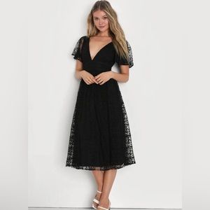 Elegant Approach Black Embroidered Flutter Sleeve Midi Dress